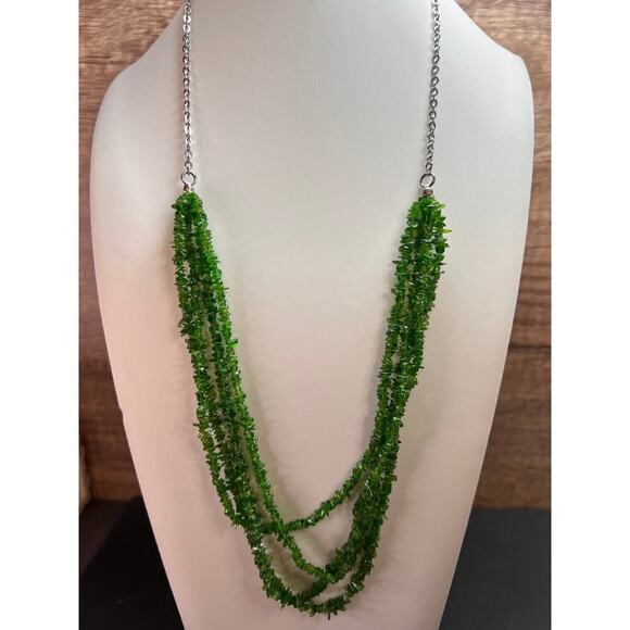 Chrome diopside 4 strand necklace with stainless steel chain - Picture 1 of 11